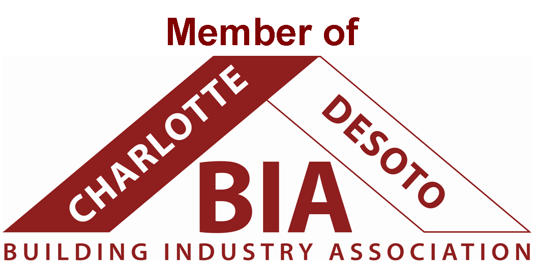 Logo of Charlotte Desoto BIA: burgundy and white roof graphic with text.