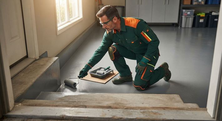 Experienced floor coating professionals installing epoxy flooring