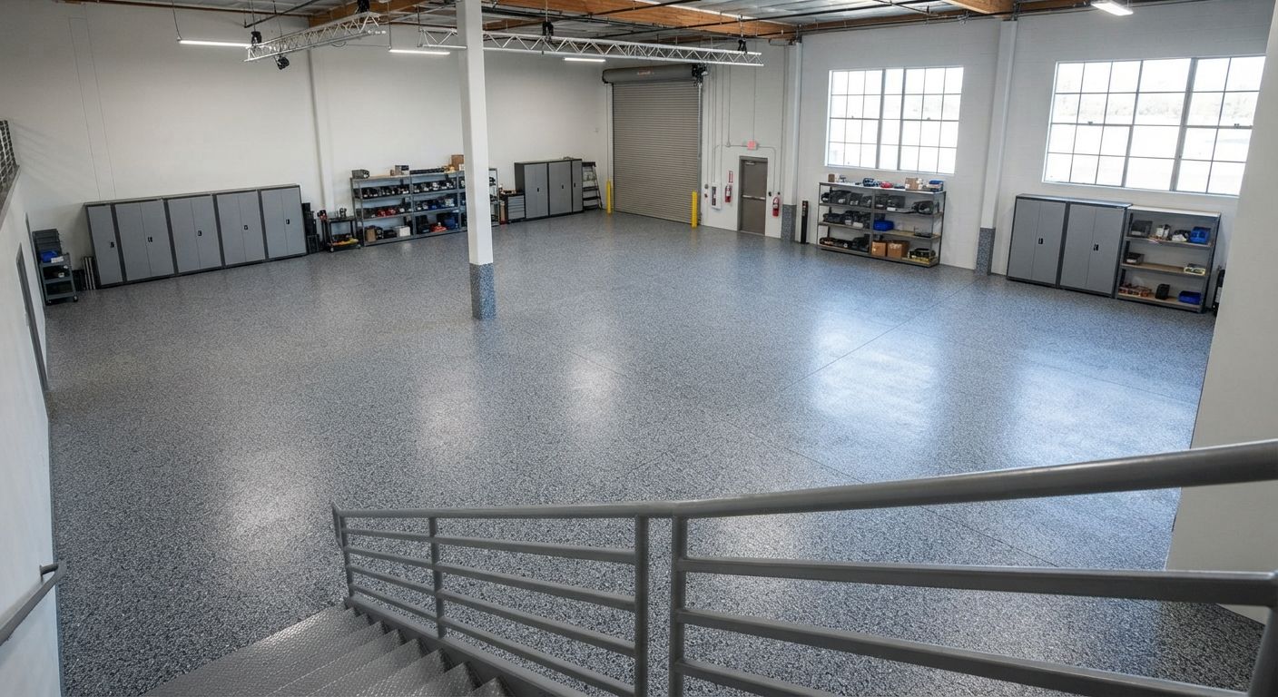 Completed commercial epoxy flooring project in Rancho Cordova California
