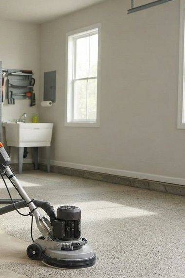 Experienced Rancho Cordova epoxy flooring contractor preparing a residential concrete floor
