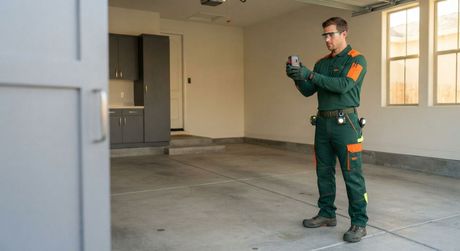 Rancho Cordova epoxy flooring technician measuring a garage for a project estimate