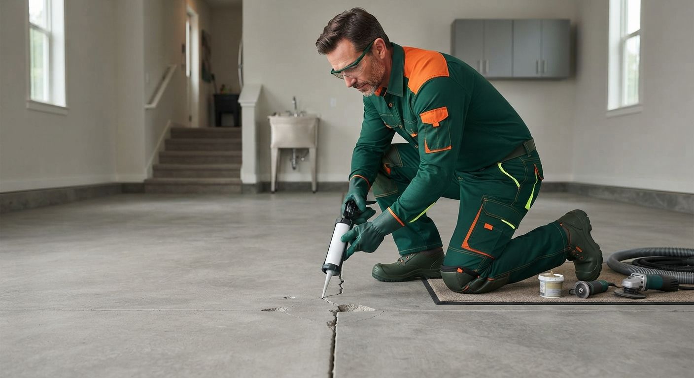 Rancho Cordova garage flooring technician repairing concrete before floor coating