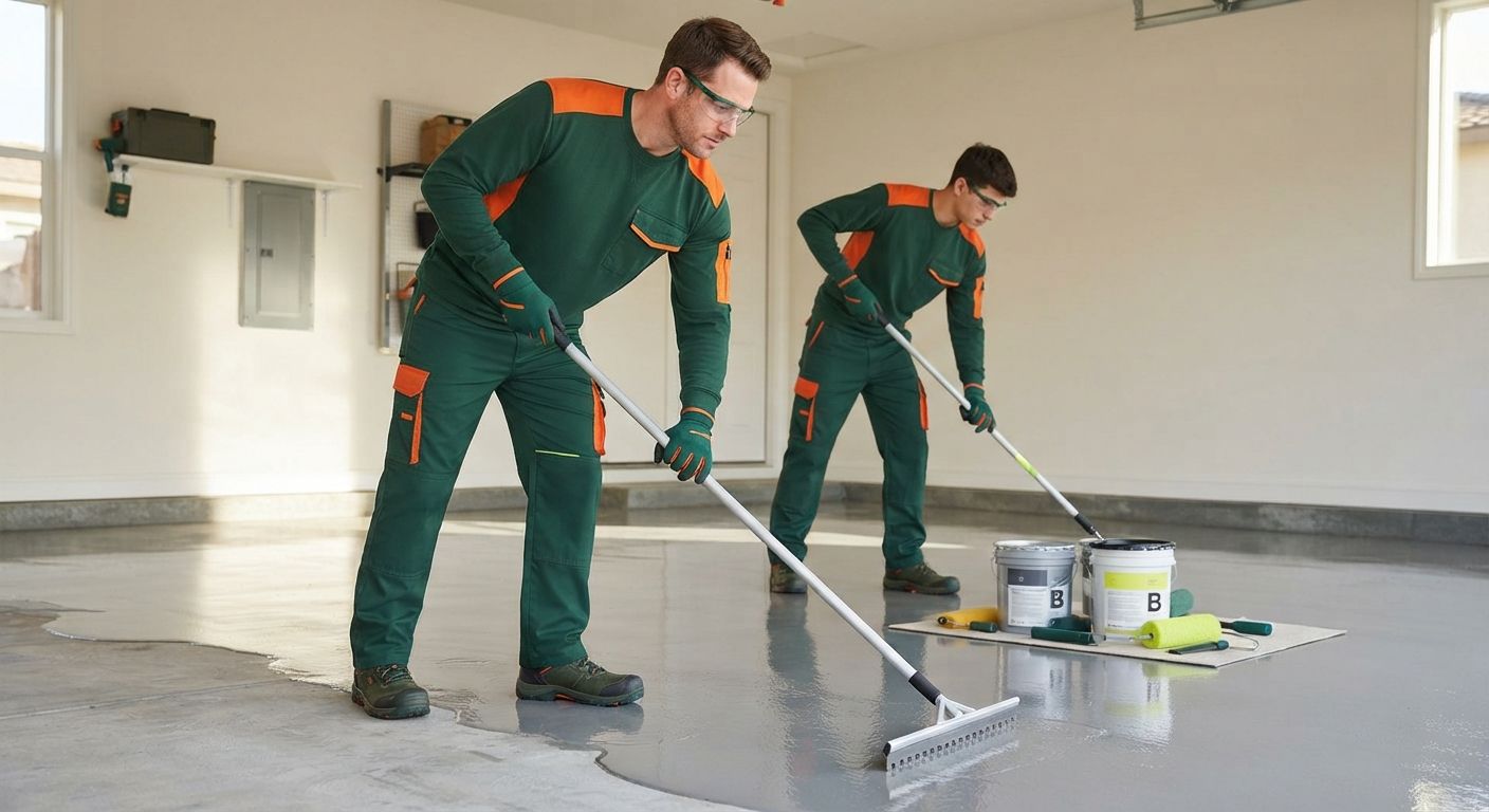 Rancho Cordova flooring technicians efficiently applying a professional floor coating