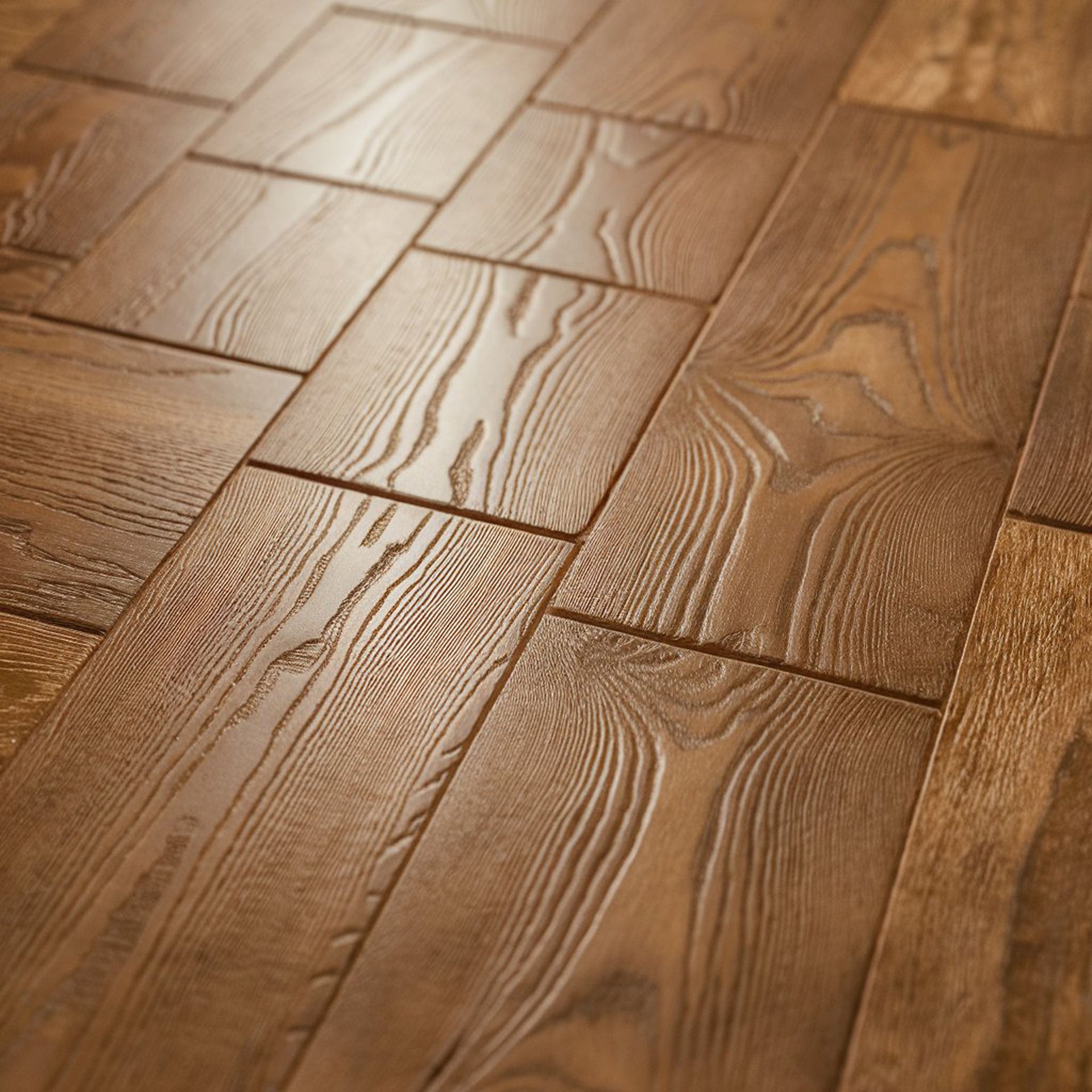 A close up of a wooden floor with square tiles