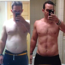 A before and after picture of a man taking a selfie