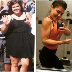 A before and after photo of a woman taking a selfie