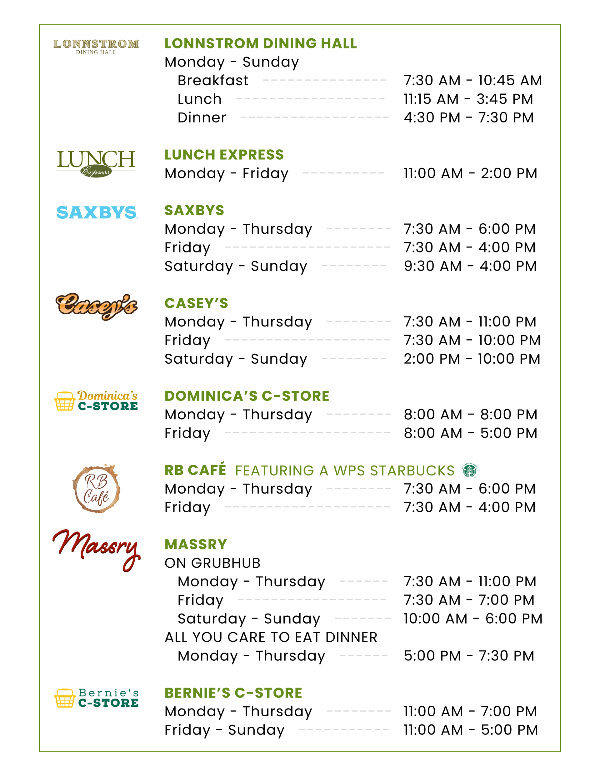 Siena University Dining Hours