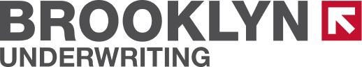 Brooklyn Underwriting logo with grey text and a red square with a white arrow.