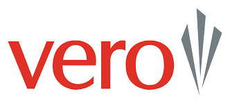 Vero logo in red text, with a gray geometric shape.