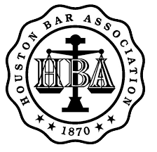 A black and white logo for the houston bar association.