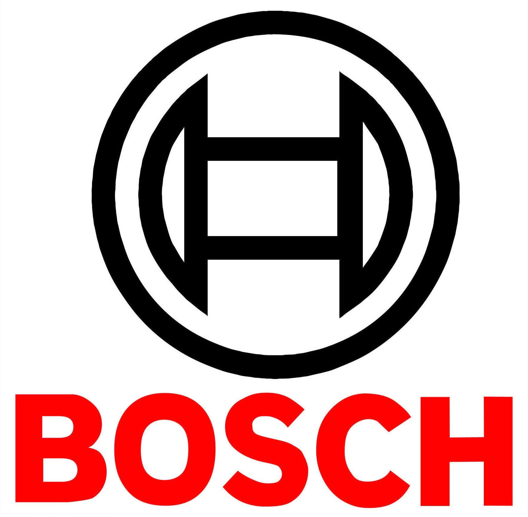 Bosch logo: black circle and rectangle icon above the red word