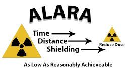 A sign that says alara time distance shielding as low as reasonably achievable