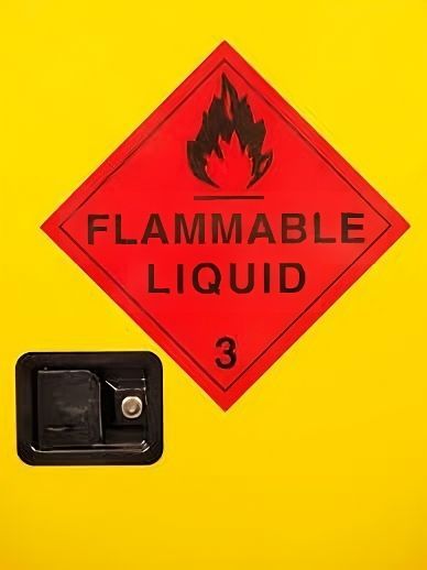 A red sign that says flammable liquid on it
