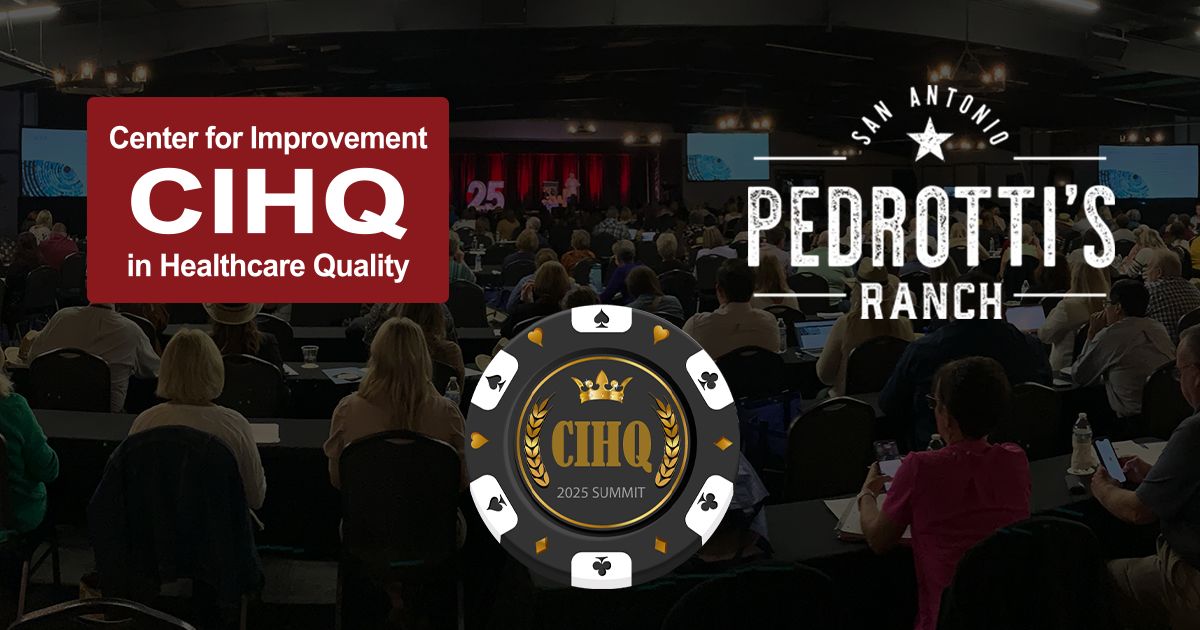 Event at Pedrotti's Ranch in San Antonio for CIHQ. Poker chip graphic in front of an audience.