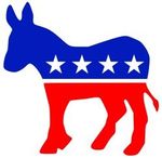 Blue and red donkey with white stars, styled like the U.S. Democratic Party logo