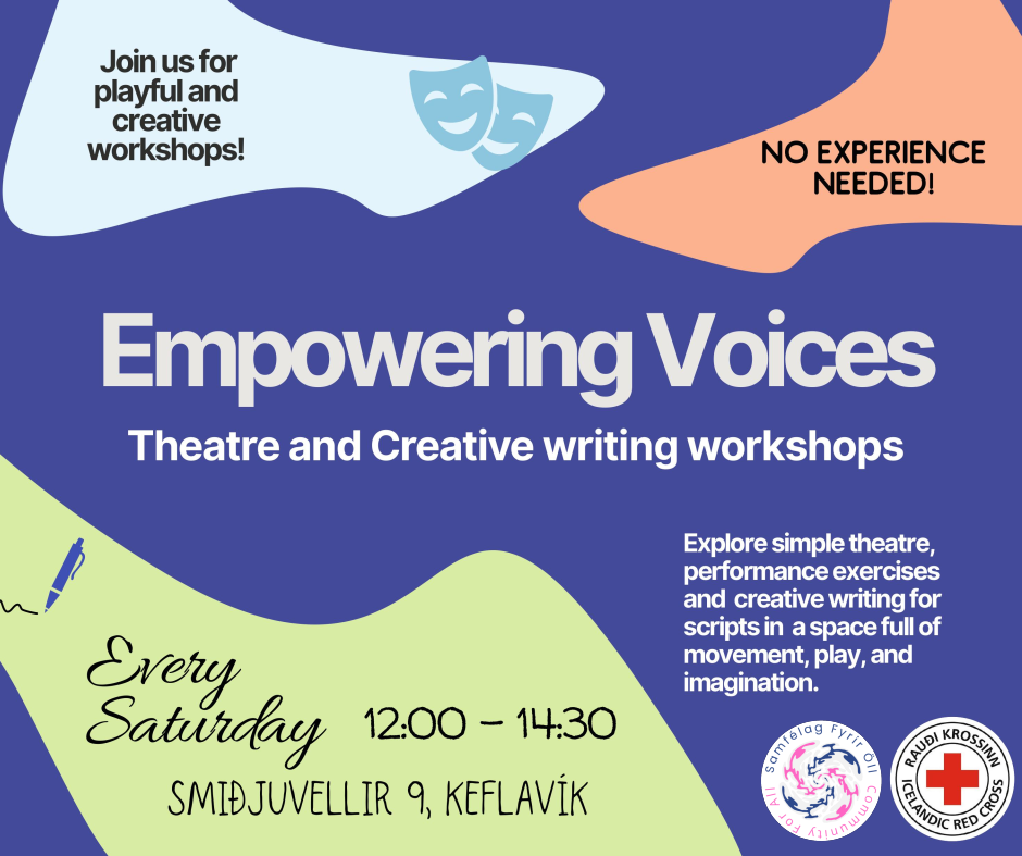 Poster about Empowering Voices Theatre and Creative writing workshops