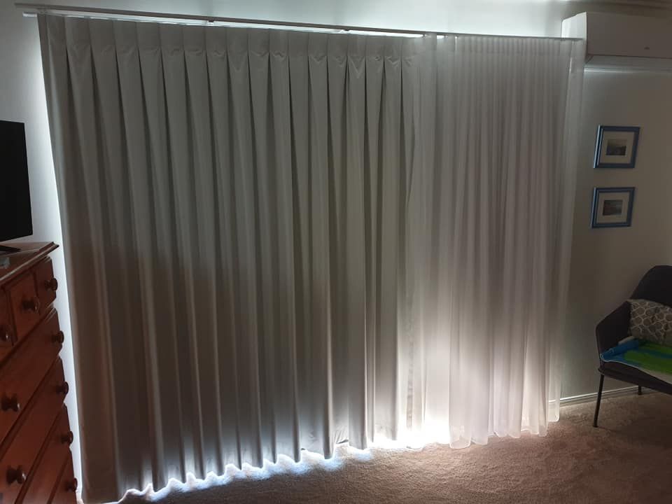Living Room With Closed White Curtains — Another Blind Man in Tewantin, QLD