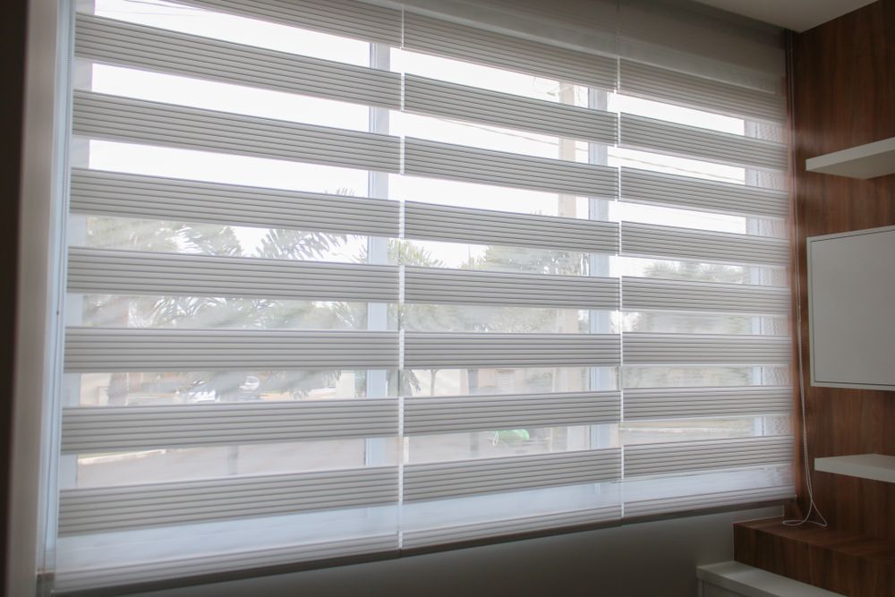 White Horizontal Blinds Over a Large Window in a Wood-panelled Room — Another Blind Man in Noosa, QLD