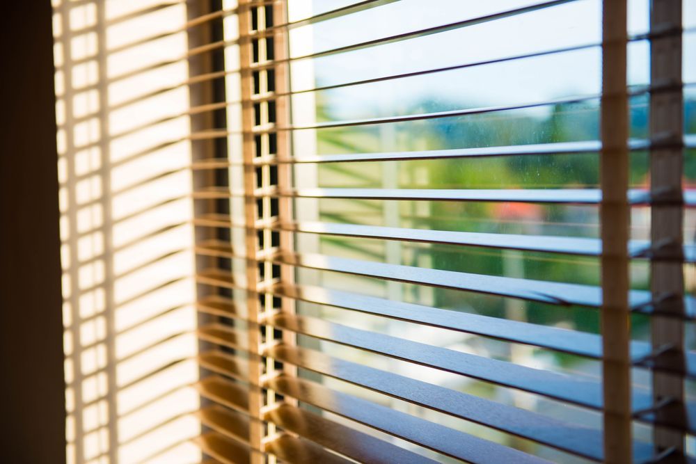 Sunlight Through Window Blinds, With a Blurred Outdoor View Beyond the Glass — Another Blind Man in Tewantin, QLD