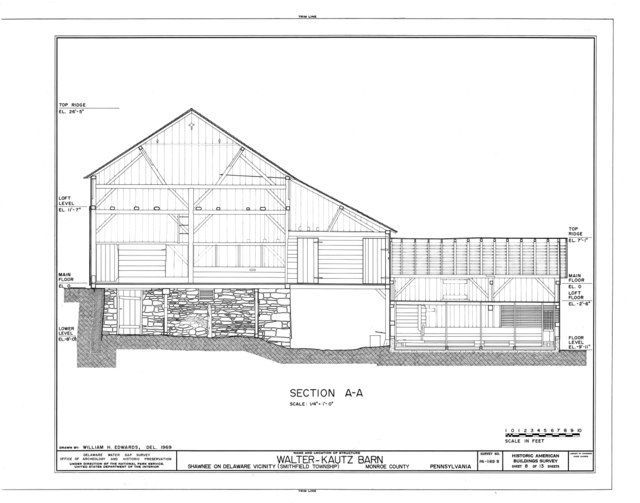Barndominium floor plans on a rustic wood desk in Pennsylvania.
