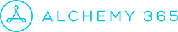 Logo for Alchemy 365: a blue symbol in a circle and text in a similar color.