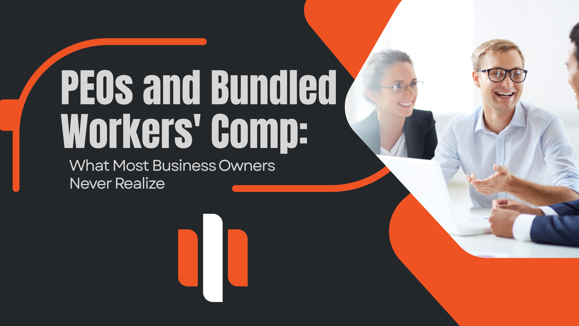 Graphic about a blog about PEOs and bundled workers' comp programs, featuring business professionals