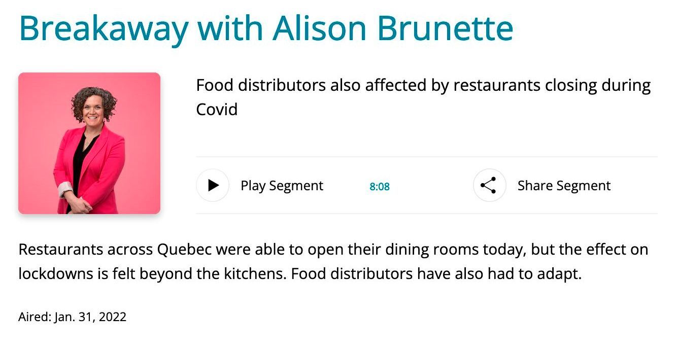 CBC Interview – Impact of Food Distributors in Montreal on Restaurants