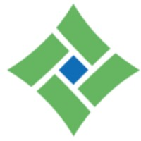 Abstract green geometric logo with a blue diamond center