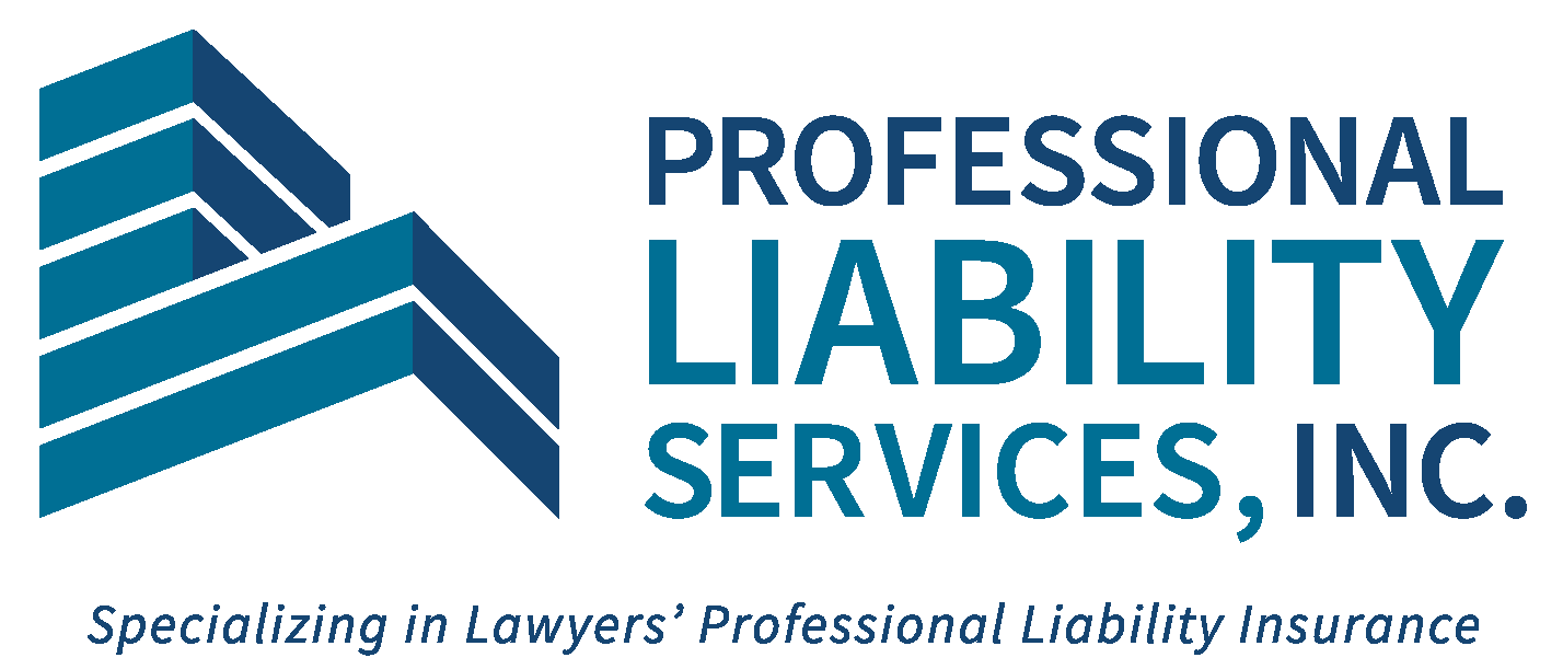 Professional Liability Services, Inc. logo with blue stacked geometric icon and tagline 
