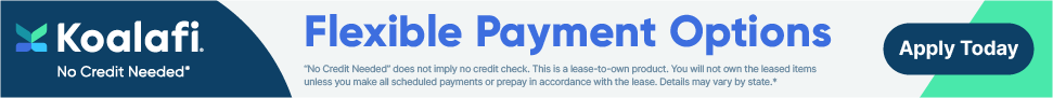Banner ad for Koalafi. Blue and white with text