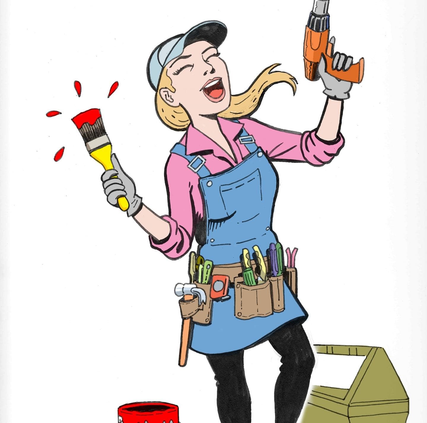 A Cartoon of A Woman Holding a Drill and A Brush — Your Local Handywoman in Burnett Heads, QLD