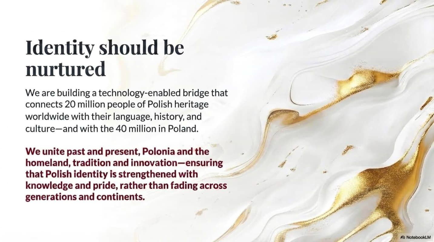 Identity should be nurtured text on white marble background with gold accents, describing a branding campaign.