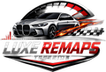Luxe Remaps Teesside logo: Silver BMW with speedometer, flames, and checkered flag design, red and silver text.