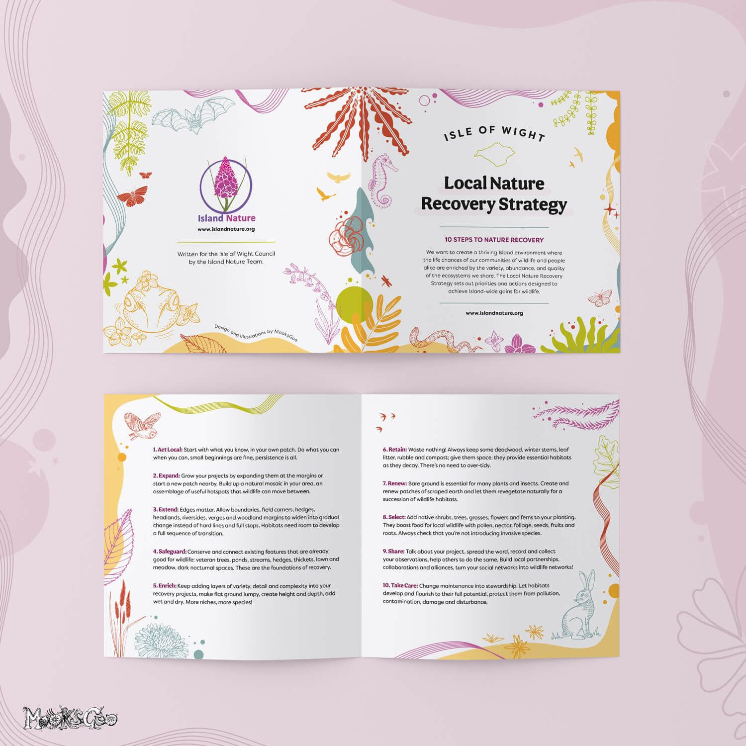 Isle of Wight Local Nature Recovery Strategy 10 steps publication, designed and illustrated by MooksGoo