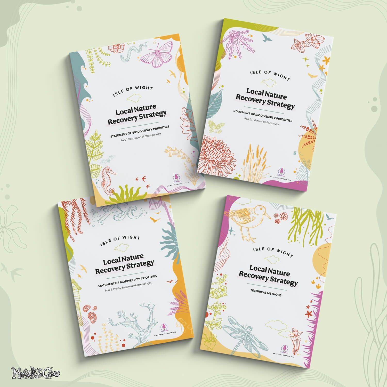 Isle of Wight Local Nature Recovery Strategy collection of book publications, designed and illustrated by MooksGoo