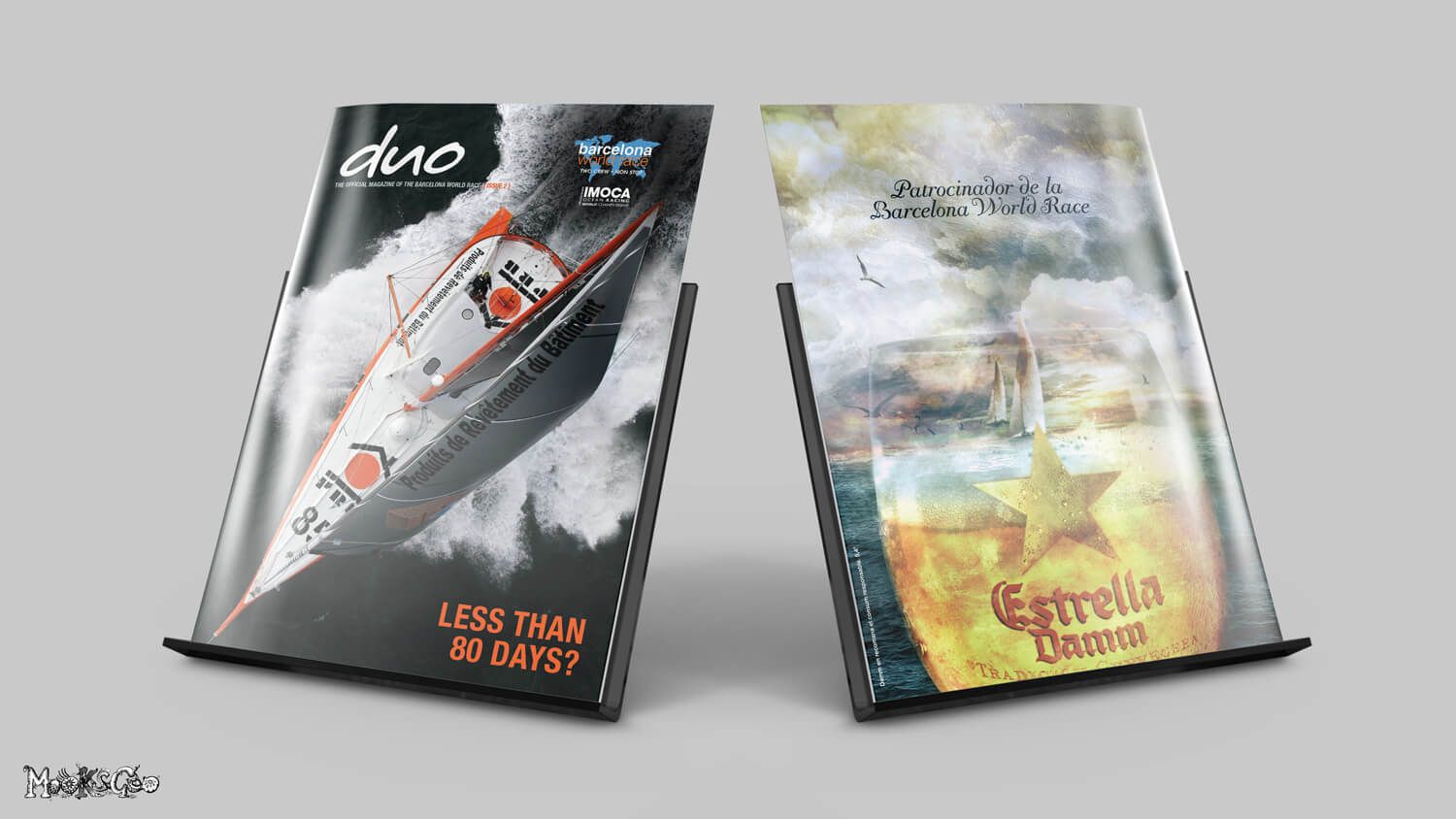 Sailing sports magazine called Duo for Barcelona World Race, sponsored by Estrella Damm, graphic design by MooksGoo