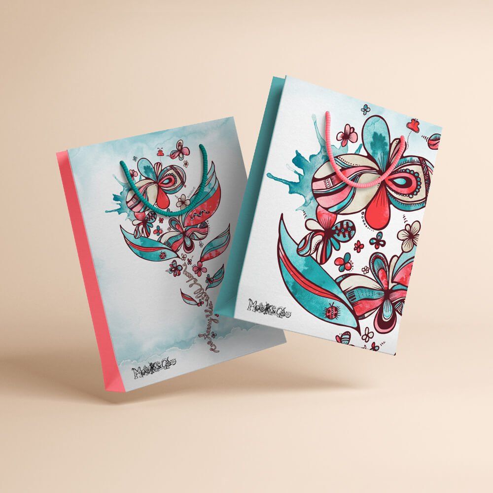One Teeny Idea Will Bloom flower illustration applied to large strong retail bags, designed by MooksGoo.