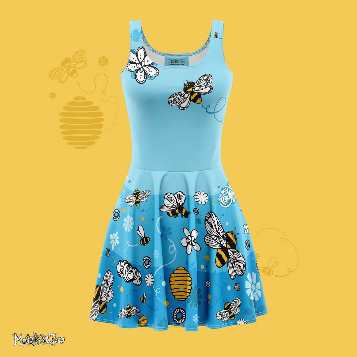 Funky bees and honey dress pattern illustration designed by MooksGoo