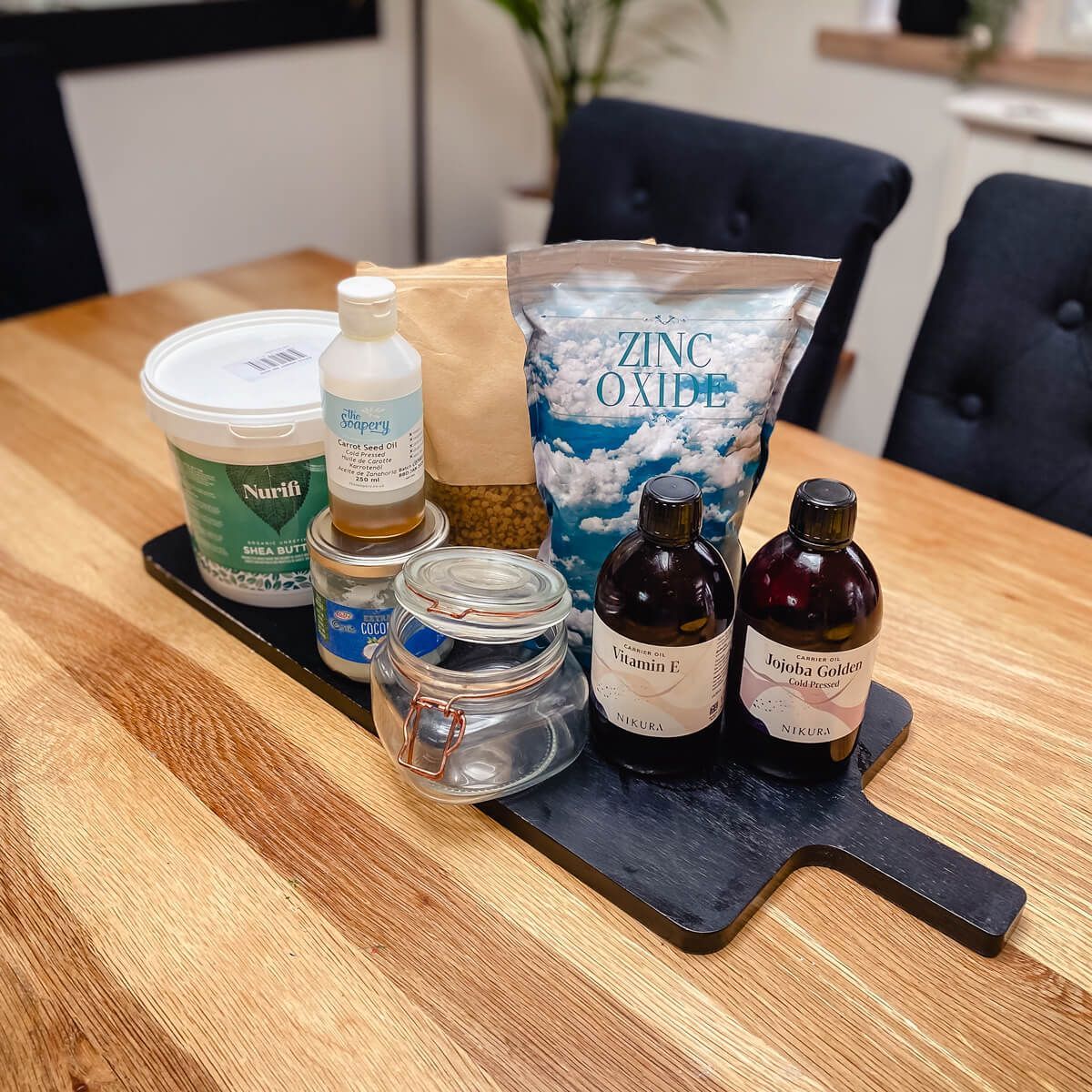 Ingredients to make homemade suncream