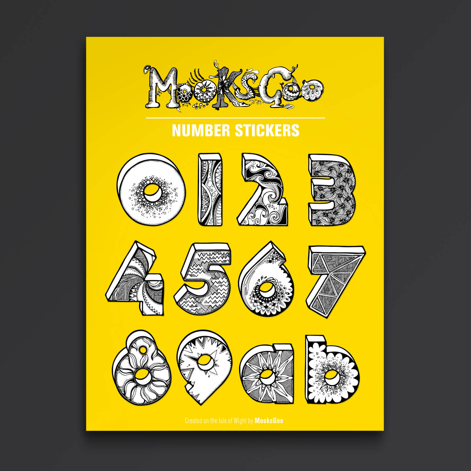Funky and quirky original house bin number stickers for your bins and home, illustrated by MooksGoo