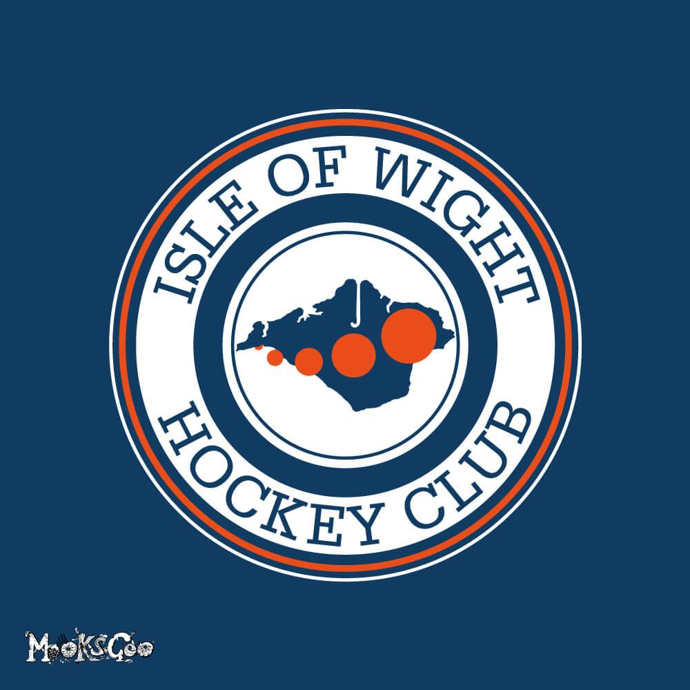 Deep navy blue and vibrant orange circular logo design for the Isle of Wight Hockey Club, graphic design by MooksGoo.