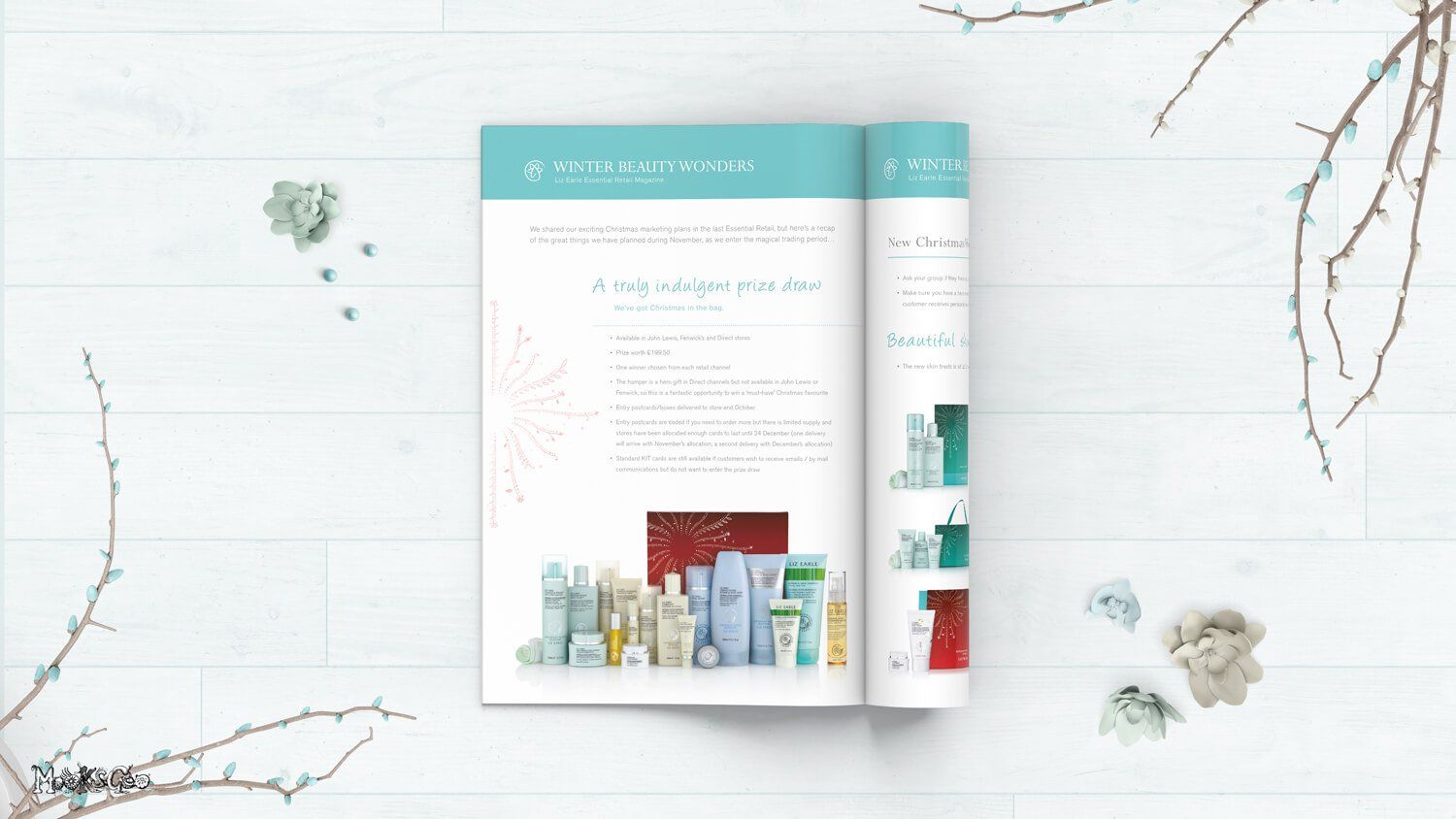 Magazine and brochure design for Liz Earle beauty company, designed by MooksGoo