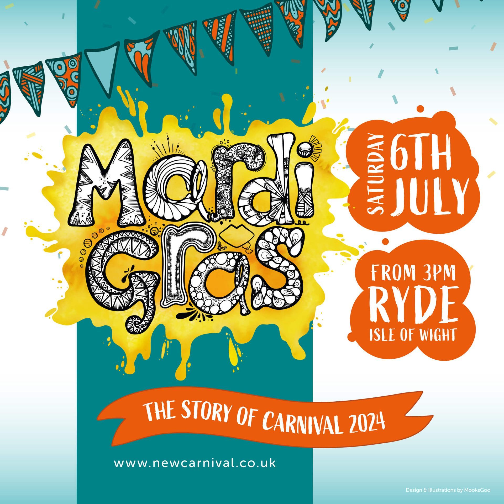 Isle of Wight Mardi Gras digital advert - visual identity and branding designed by MooksGoo