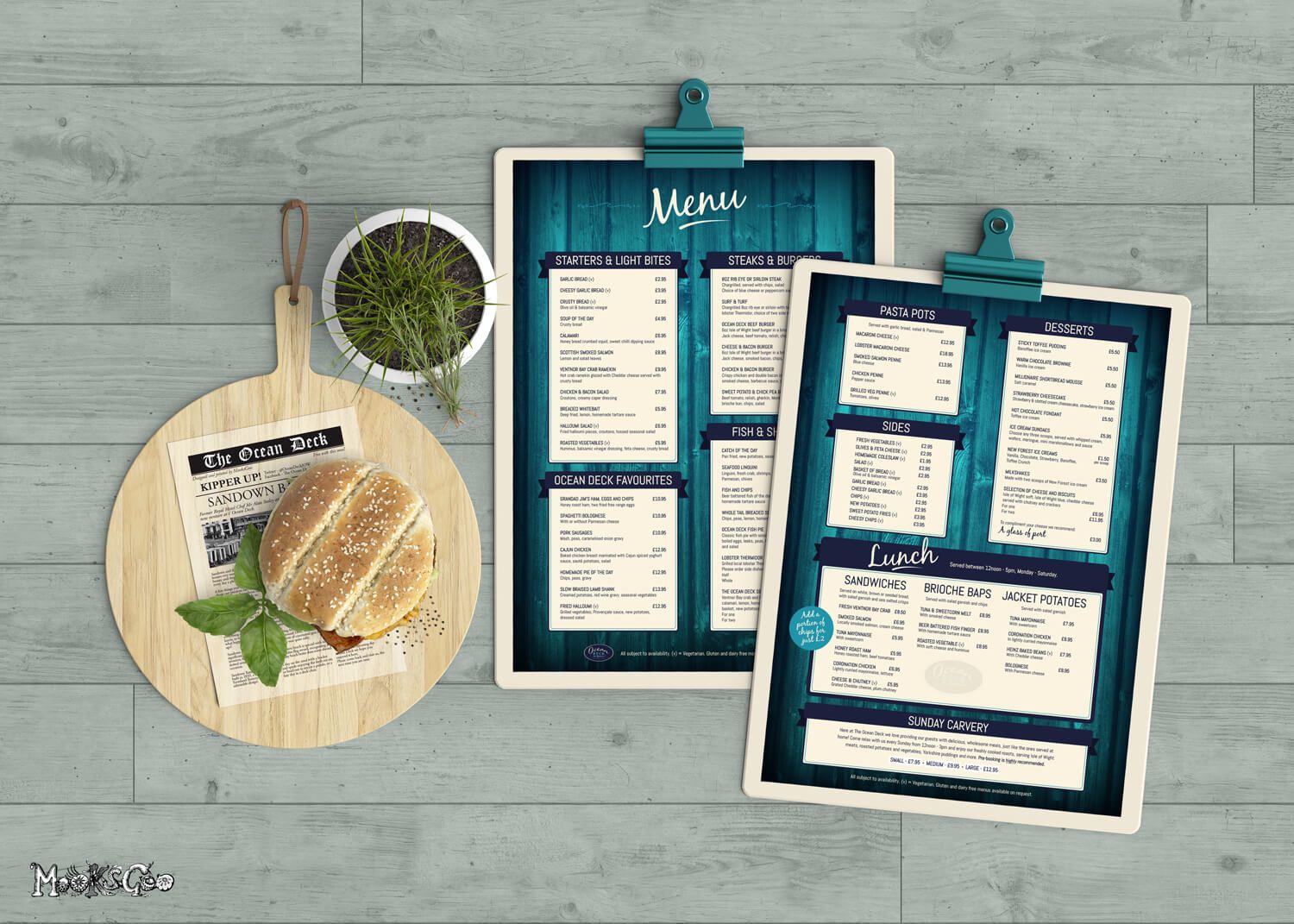 A3 waterproof menu design for the Ocean Deck, Sandown, Isle of Wight, designed by MooksGoo