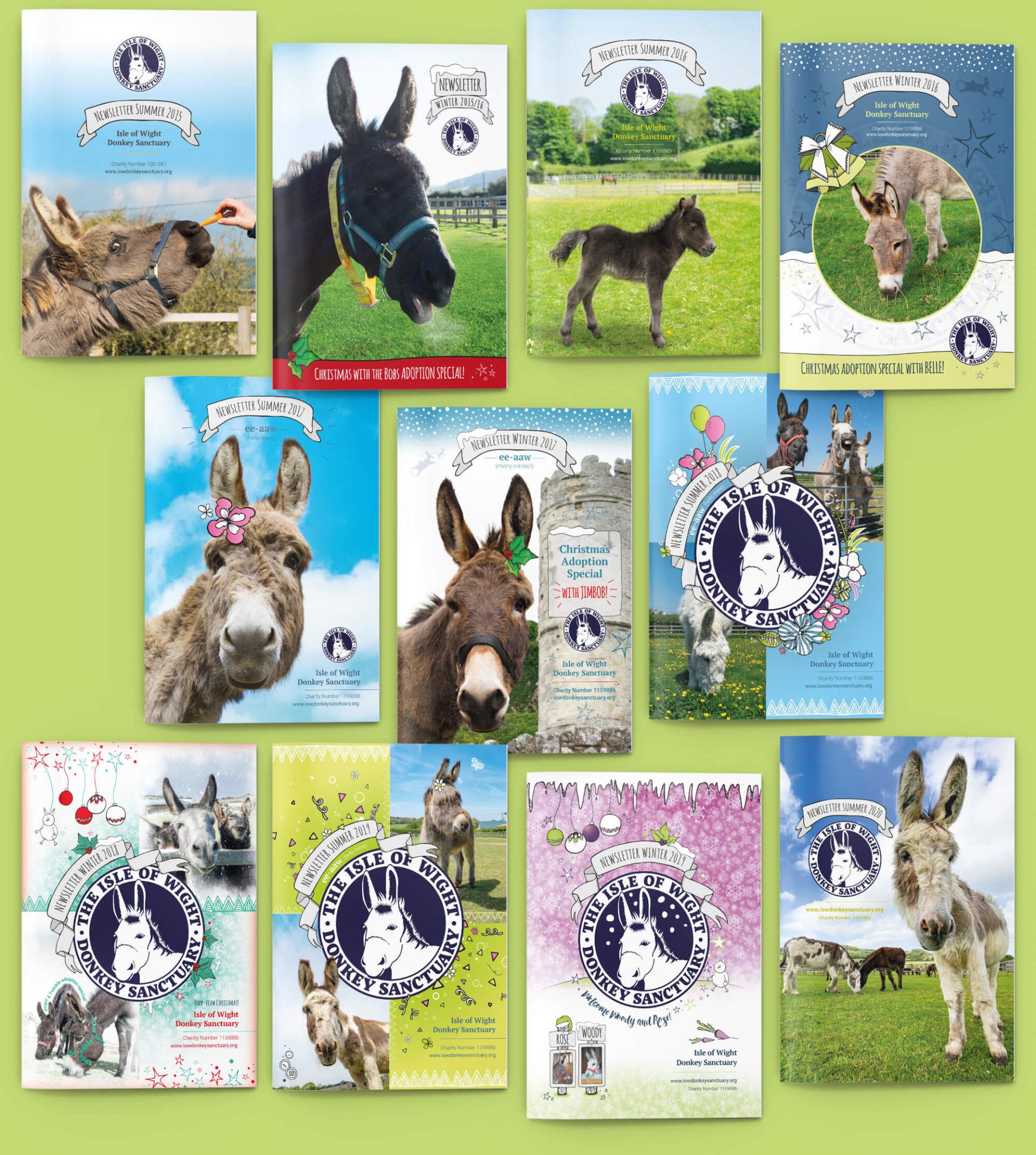 Isle of Wight Donkey Sanctuary newsletters and product catalogues showcase, designed by MooksGoo
