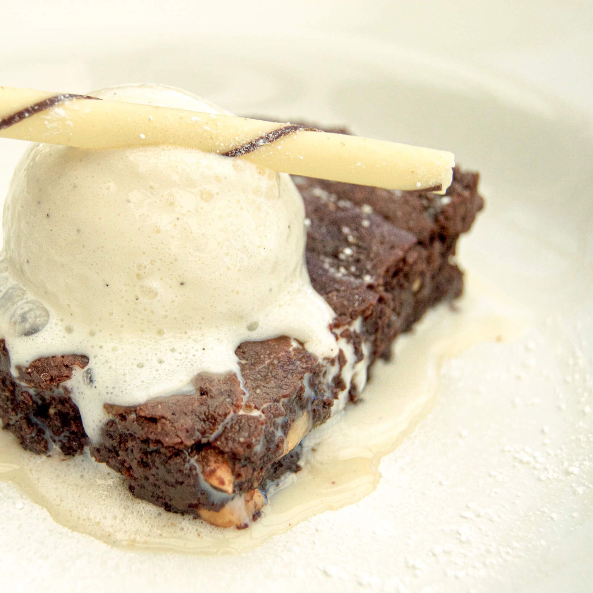 Delicious homemade chocolate brownie, served at the Ocean Deck, Sandown, Isle of Wight, food photography by MooksGoo
