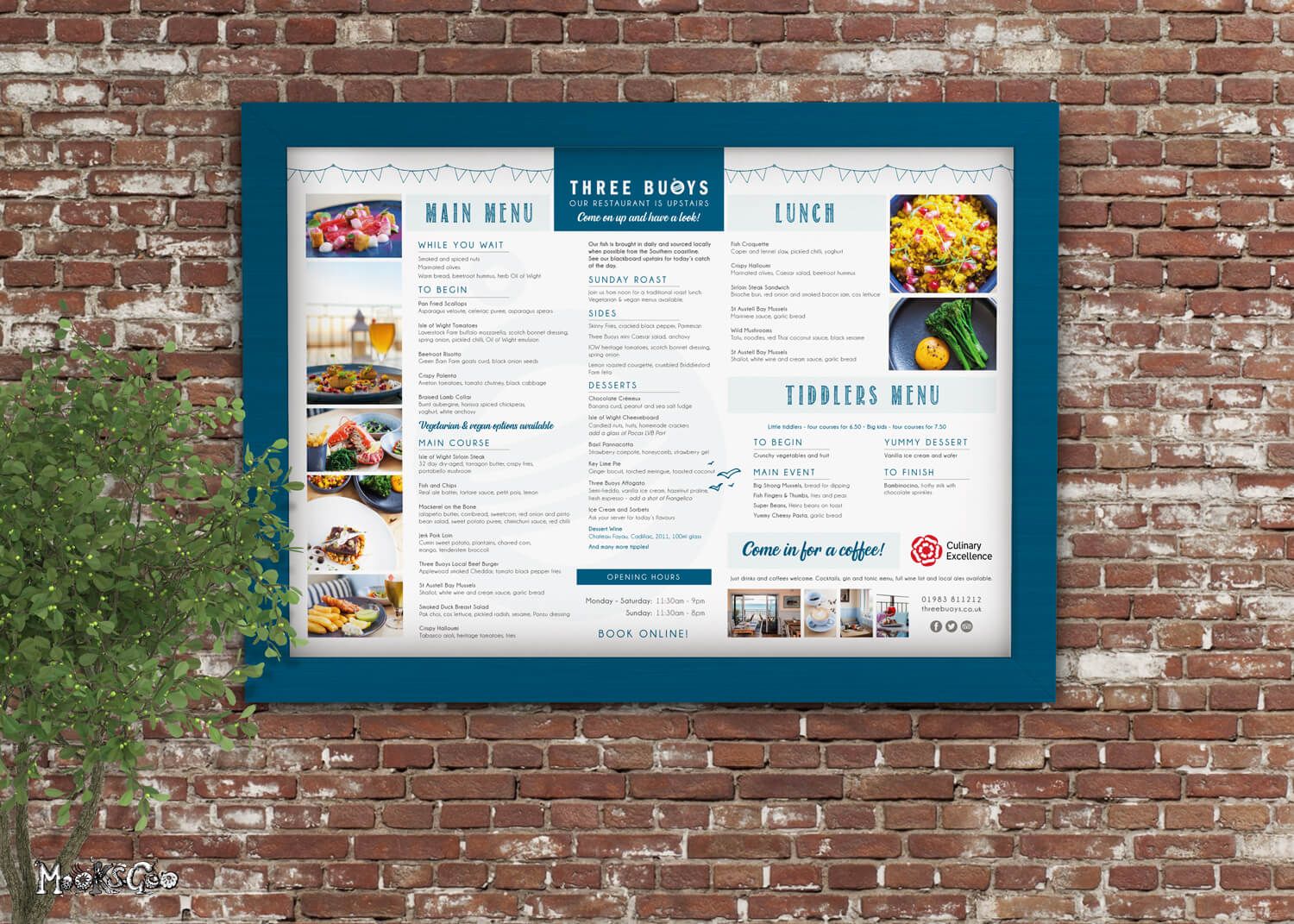 Outside weatherproof box frame for a restaurant menu