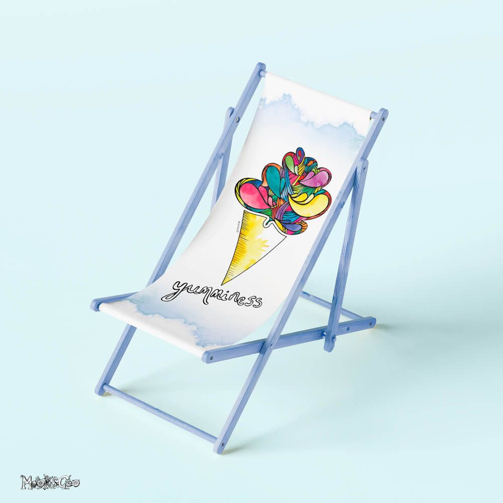 Yumminess ice cream illustration mockup of a bespoke beach deck chair, designed by MooksGoo