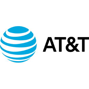 The at & t logo is a blue sphere with black letters