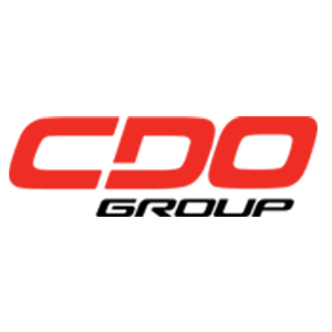 A red and black cdo group logo on a white background